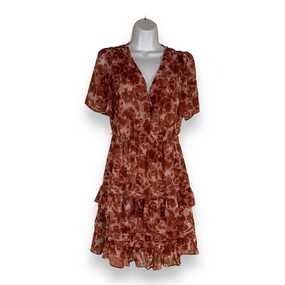 SMALL SIMPLY VERA VERA WANG PINK FLORAL RUFFLE DRESS COQUETTE SHORT SLEEVE